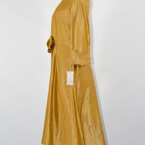 SARA CAMPBELL Yellow Silk Knee Length Dress Cocktail Sz 4 Small New - Picture 4 of 6